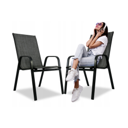 2x KRZESŁO OGRODOWE 2 sztuki CZARNE 54x72x96 cm METAL KOMPLET TARASOWE
