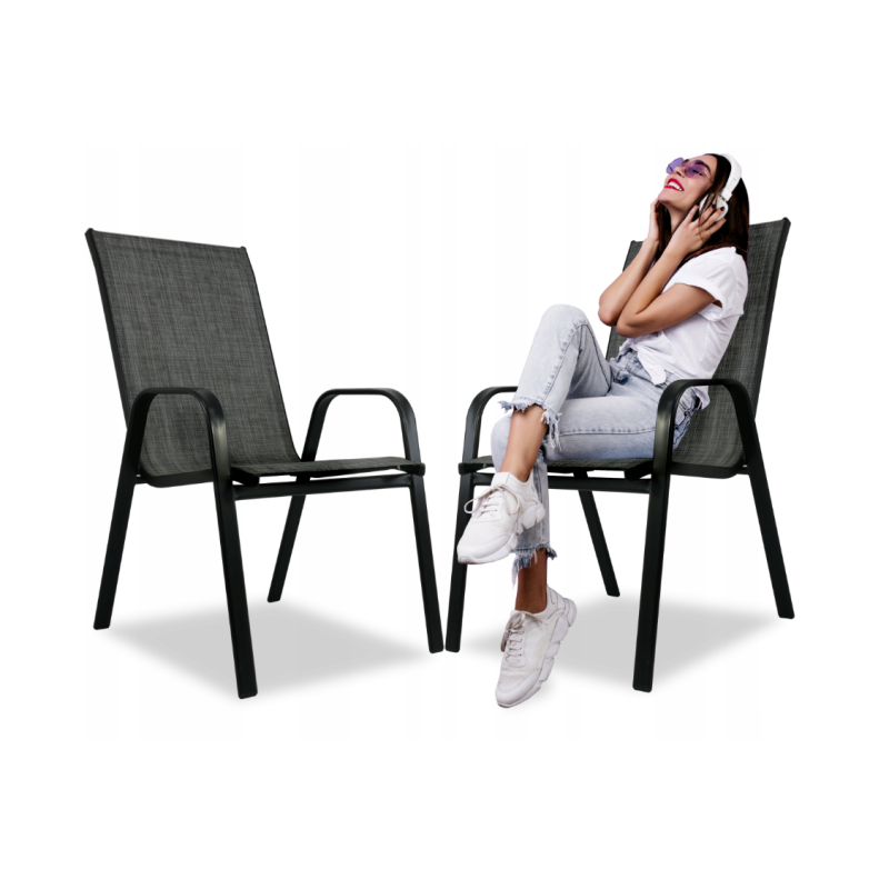 2x KRZESŁO OGRODOWE 2 sztuki CZARNE 54x72x96 cm METAL KOMPLET TARASOWE