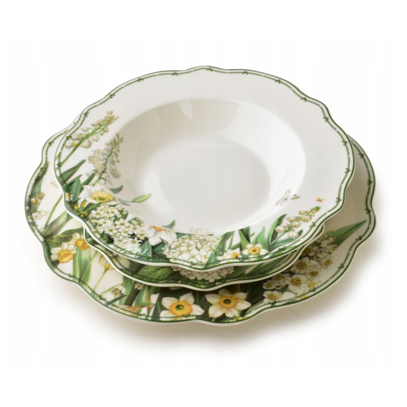 TALERZE SERWIS KOMPLET OBIADOWY 18 EL. PORCELANA NIEREGULARNY KSZTAŁT
