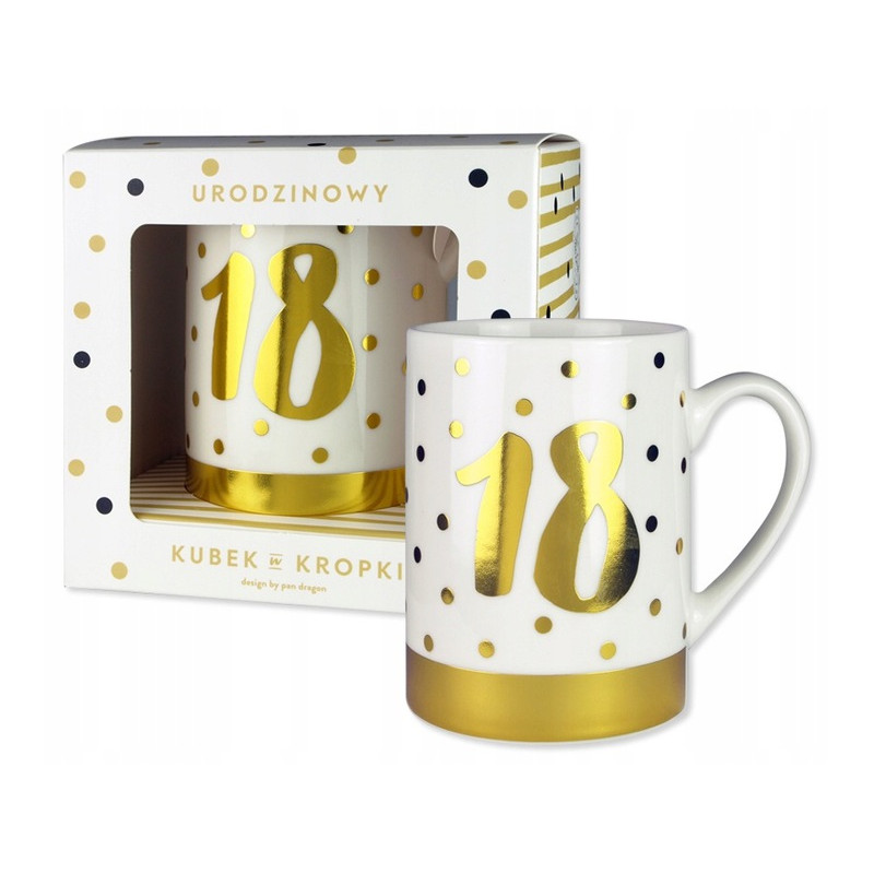 KUBEK NA PREZENT NA 18 URODZINY W KROPKI