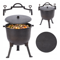 KOCIOŁEK MYŚLIWSKI ŻELIWNY 5L GARNEK NA OGNISKO GRILL 24,5x16 CM SOLIDNY