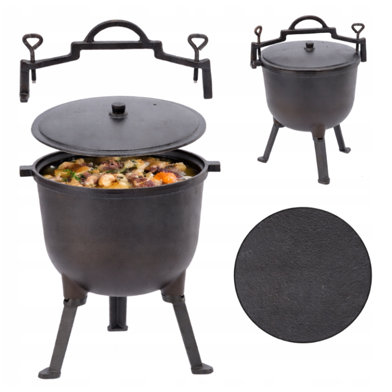 KOCIOŁEK MYŚLIWSKI ŻELIWNY 5L GARNEK NA OGNISKO GRILL 24,5x16 CM SOLIDNY