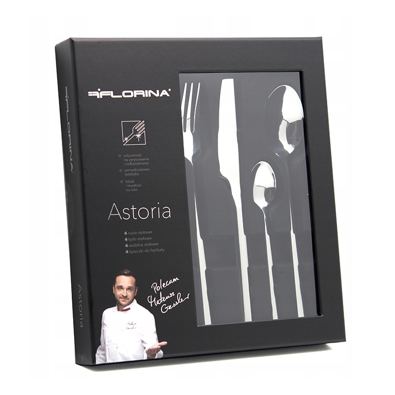 Komplet sztućców Astoria Flock 16el na 4 os. PREZENT nowoczesne eleganckie