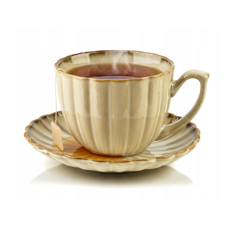 FILIŻANKA ZE SPODKIEM PORCELANOWA 300ML DO KAWY BEŻOWA RYFLOWANA HERBATY