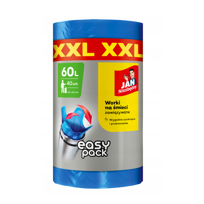 JAN Niezbędny ZAWIĄZYWALNE NIEBIESKIE worki na śmieci EASY PACK 60l 40szt