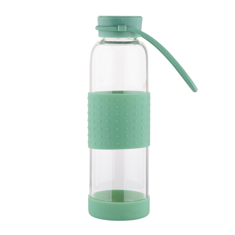 BUTELKA SZKLANA W SILIKONOWEJ OSŁONIE 550ML ZIELONA