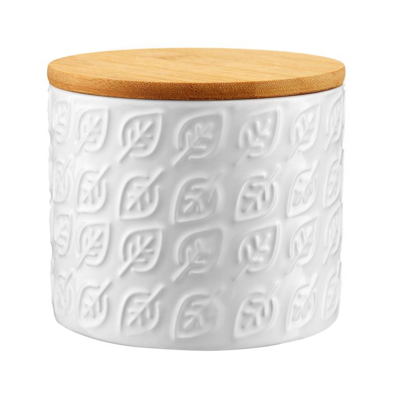 Pojemnik ceramiczny Tuvo listki z bambusową pokrywką 670 ml AMBITION