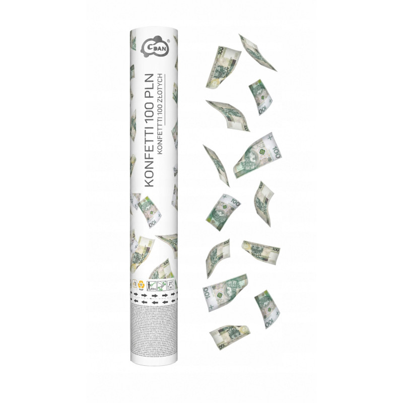 KONFETTI PNEUMATYCZNE STRZELAJĄCA TUBA - BANKNOTY 100 ZŁOTY 40 cm - GODAN