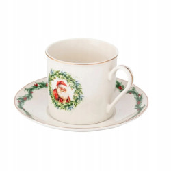 Filiżanka ze spodkiem 220ml porcelanowa do kawy herbaty Świąteczna Girlanda