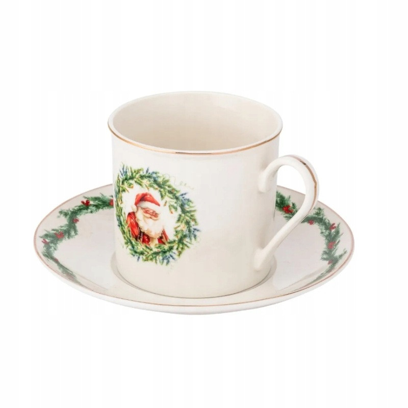 Filiżanka ze spodkiem 220ml porcelanowa do kawy herbaty Świąteczna Girlanda