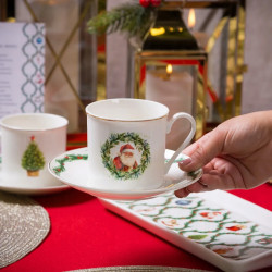 Filiżanka ze spodkiem 220ml porcelanowa do kawy herbaty Świąteczna Girlanda