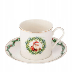 Filiżanka ze spodkiem 220ml porcelanowa do kawy herbaty Świąteczna Girlanda