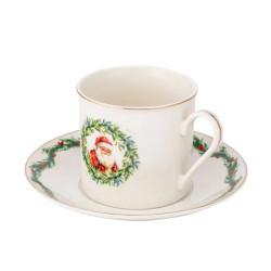 Filiżanka ze spodkiem 220ml porcelanowa do kawy herbaty Świąteczna Girlanda