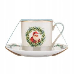 Filiżanka ze spodkiem 220ml porcelanowa do kawy herbaty Świąteczna Girlanda