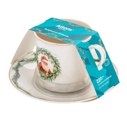 Filiżanka ze spodkiem 220ml porcelanowa do kawy herbaty Świąteczna Girlanda