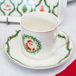 Filiżanka ze spodkiem 220ml porcelanowa do kawy herbaty Świąteczna Girlanda