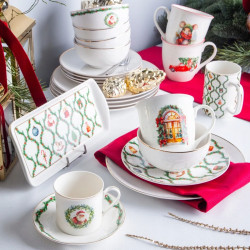 Filiżanka ze spodkiem 220ml porcelanowa do kawy herbaty Świąteczna Girlanda
