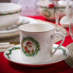 Filiżanka ze spodkiem 220ml porcelanowa do kawy herbaty Świąteczna Girlanda