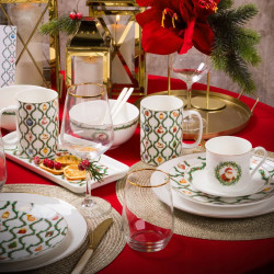 Filiżanka ze spodkiem 220ml porcelanowa do kawy herbaty Świąteczna Girlanda