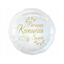 Balon foliowy Pierwsza Komunia Święta (kłosy) okrągły 18CALI