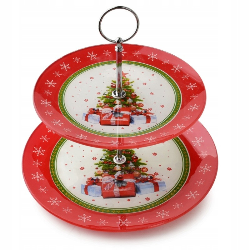 Patera świąteczne dwupoziomowa SANTA LILA szklana 20cm/25cm