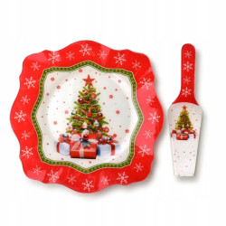 SANTA LILA Talerz świąteczny z łopatką do ciasta szkło 30,5x30,5x2,3cm