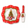 SANTA LILA Talerz świąteczny z łopatką do ciasta szkło 30,5x30,5x2,3cm