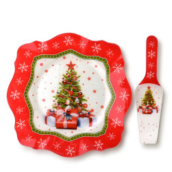 SANTA LILA Talerz świąteczny z łopatką do ciasta szkło 30,5x30,5x2,3cm