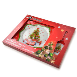 SANTA LILA Talerz świąteczny z łopatką do ciasta szkło 30,5x30,5x2,3cm