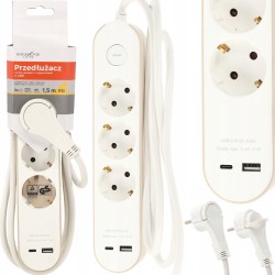 PRZEDŁUŻACZ LISTWA ZASILAJĄCA Z WYŁĄCZNIKIEM 3 GNIAZDA 230V I 2 GNIAZDA USB 1,5 M