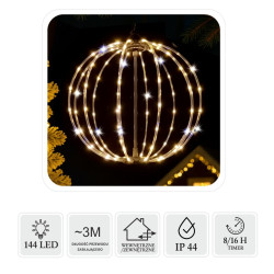ŚWIĄTECZNA OZDOBA - KULA LED 40 CM 144L CIEPŁY BIAŁY + FLASH WEWN/ZEWN