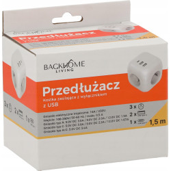 PRZEDŁUŻACZ KOSTKA ZASILAJĄCA 3 GNIAZDA 230V I 3 GNIAZDA USB 1,5 M BIAŁA