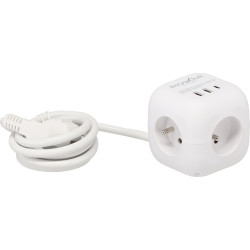 PRZEDŁUŻACZ KOSTKA ZASILAJĄCA 3 GNIAZDA 230V I 3 GNIAZDA USB 1,5 M BIAŁA