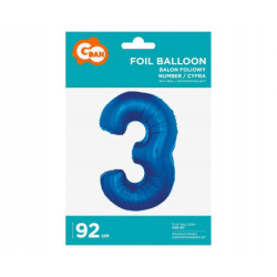 BALON FOLIOWY CYFRA NIEBIESKA 3 92CM