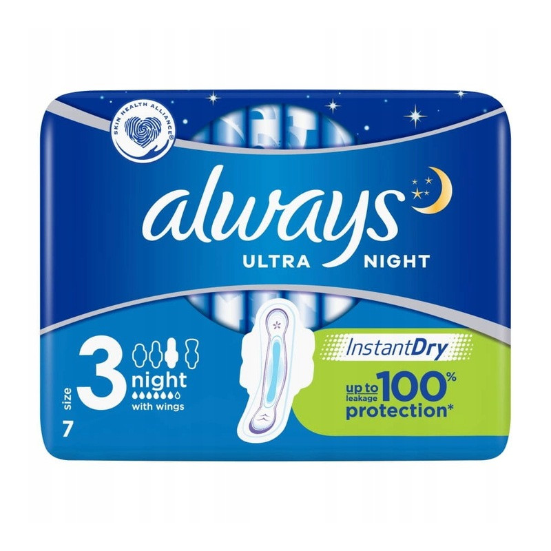 Always Ultra Night (rozmiar 3) Podpaski ze skrzydełkami, 7 sztuk