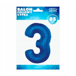 BALON FOLIOWY CYFRA NIEBIESKA 3 92CM