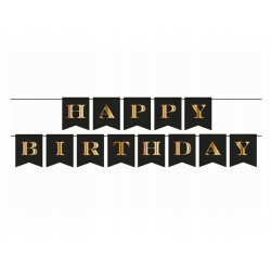 Baner czarny Happy Birthday 250 cm Girlanda