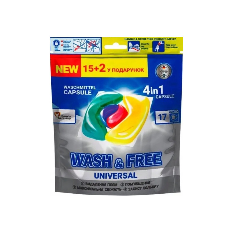 WASH FREE Kapsułki do prania 4 in 1 17 szt