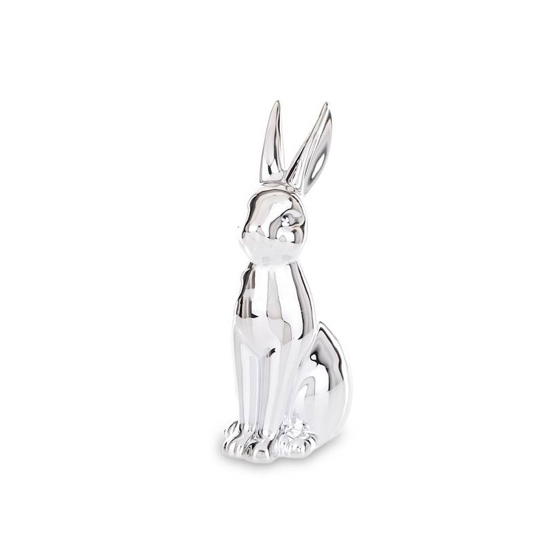 FIGURKA Królik Ceramiczny Srebrny 19 cm