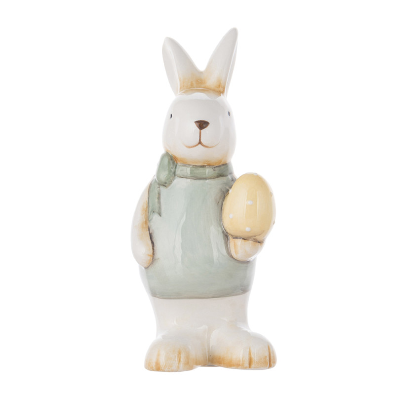 FIGURKA CERAMICZNA PAN ZAJąC 8X6.5X16.5 CM DEK. ZIELONA BLUZECZKA