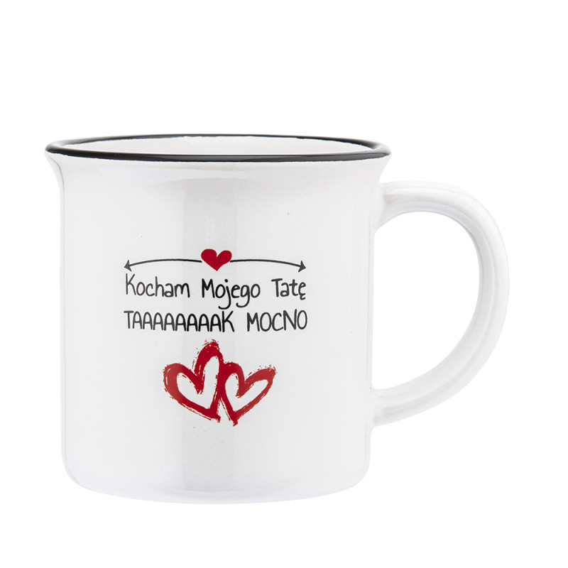KUBEK PORCELITOWY Z WYWINIĘTYM RANTEM 320 ML DEK. KOCHAM TATĘ