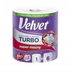 VELVET RĘCZNIK PAPIEROWY KUCHENNY TURBO SUPER MOCNY BIAŁY CHŁONNY 3 WARSTWY
