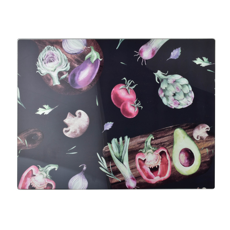 ARIA Deska do krojenia 40x30cm szklana warzywa czarna
