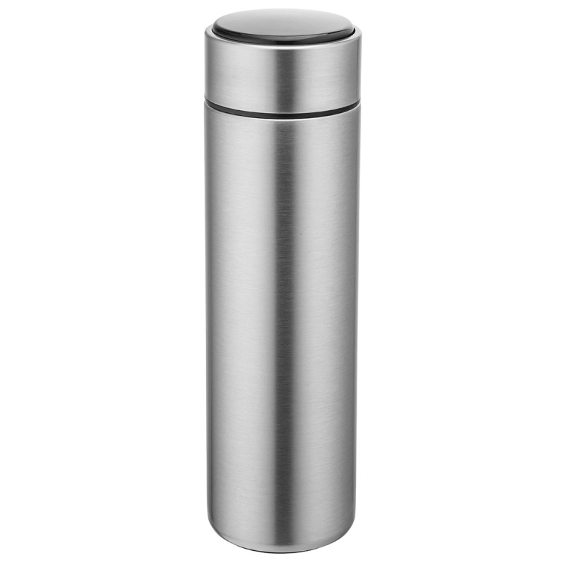 TERMOS NIERDZEWNY Z SITKIEM 500 ML WYŚWIETLACZ LED (WYMIENNA BATERIA) SREBRNY