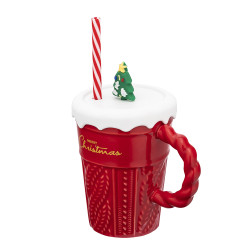 Kubek świąteczny porcelanowy z pokrywką i słomką Altom Design Xmas Shake czerwony 370 ml