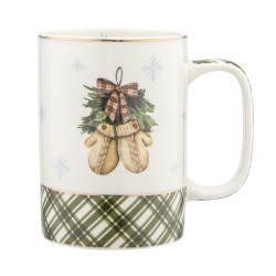 Kubek świąteczny porcelanowy New Bone China Altom Design Świąteczne Drzewko Rękawiczki 380 ml