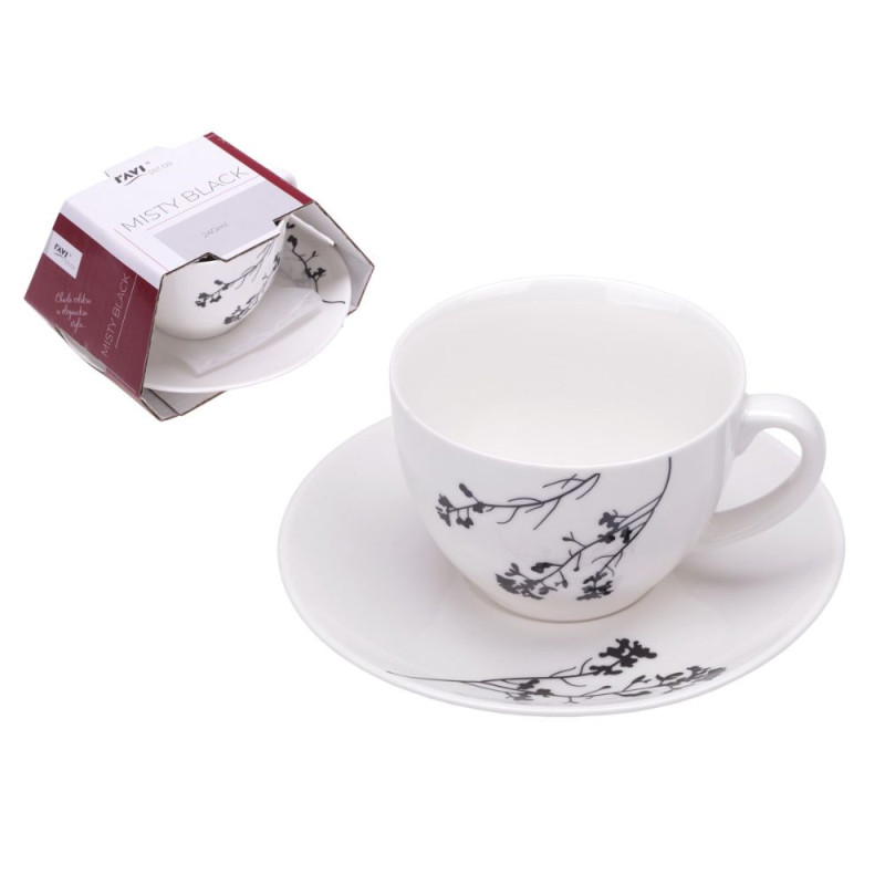 Filiżanka i spodek MISTY BLACK 240 ml z porcelany New Bone