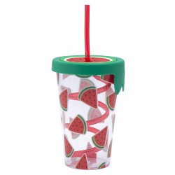 KUBEK Z TWORZYWA ZE SŁOMKą I SILIKONOWą POKRYWKą 500 ML 9X13.5CM DEK. ARBUZ