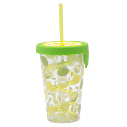 KUBEK Z TWORZYWA ZE SŁOMKą I SILIKONOWą POKRYWKą 500 ML 9X13.5CM DEK. LIMONKA