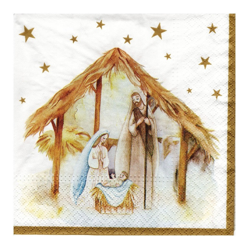 Serwetki świąteczne 33×33 cm – „Święta Rodzina w szopce”, 20 szt.
